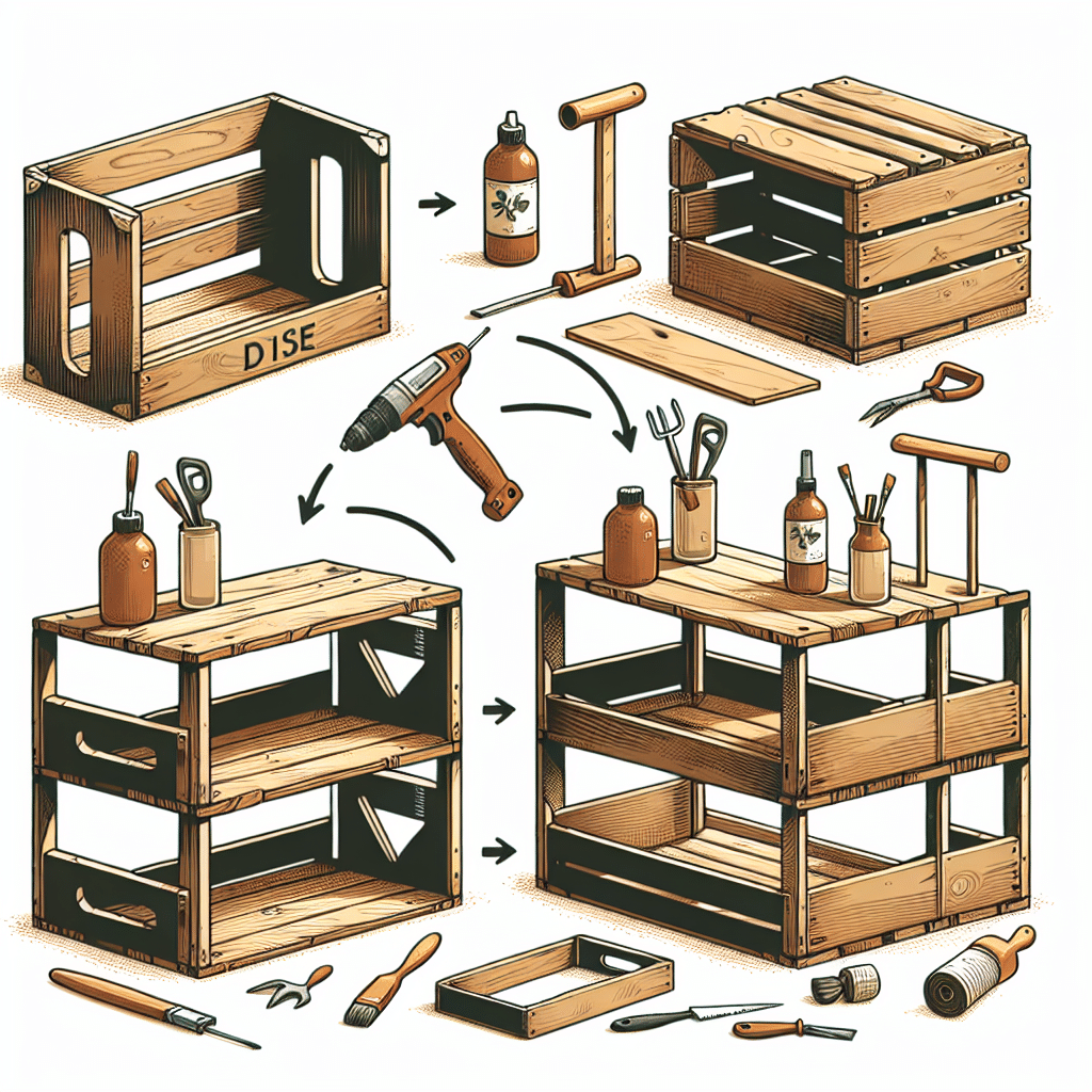 upcycling wooden crates into shelves